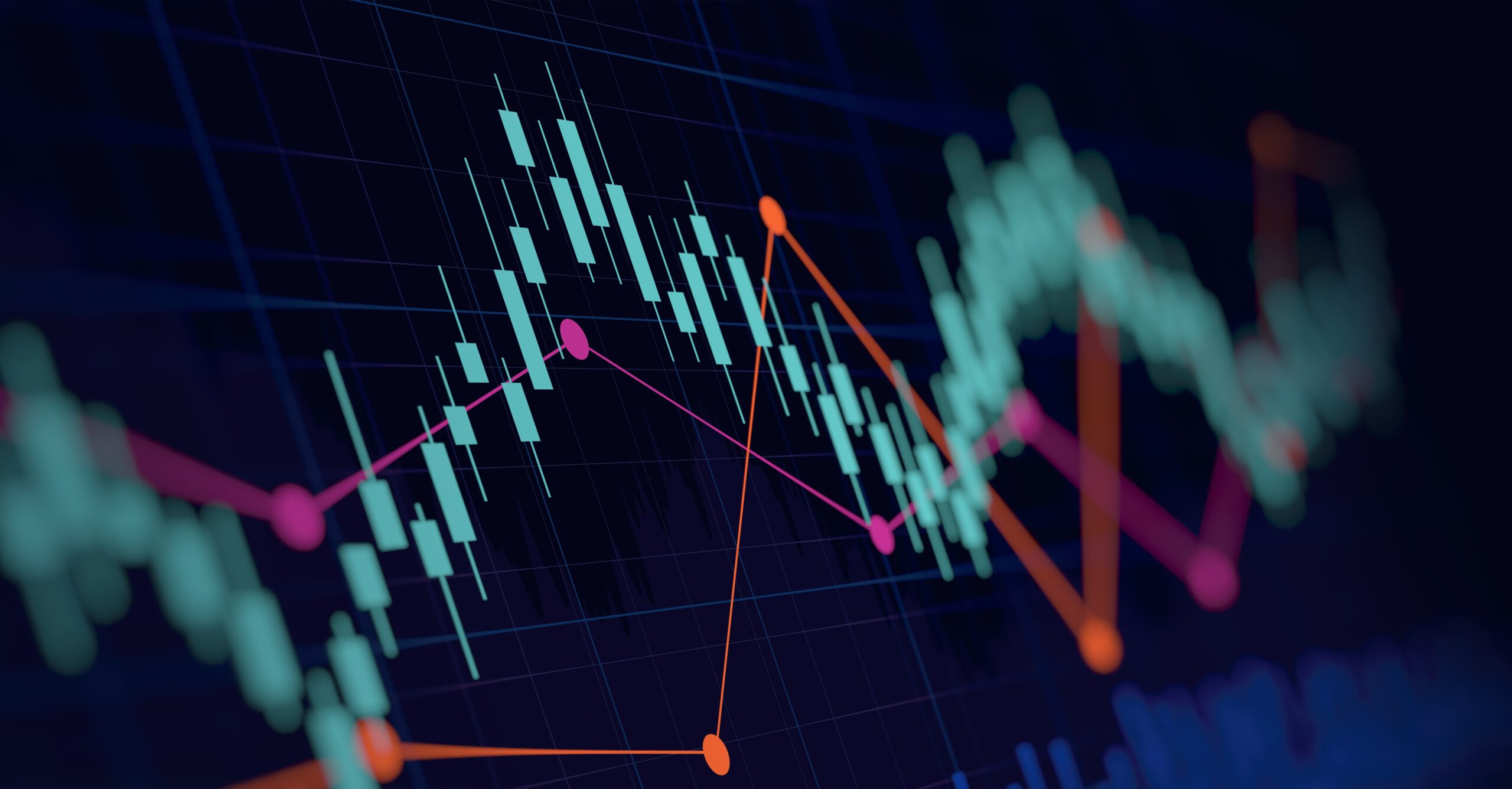 Abstract Financial Graph With Up Trend Line Candlestick Chart In Stock Market On Neon Light Colour Background